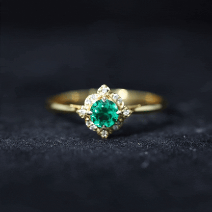 Lab Grown Emerald and Diamond Art Deco Engagement Ring