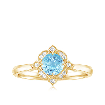 Vintage Inspired Aquamarine and Diamond Engagement Ring with Certificate