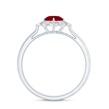 Vintage Style 0.6 Carat Ruby Engagement Ring with Diamond Halo
