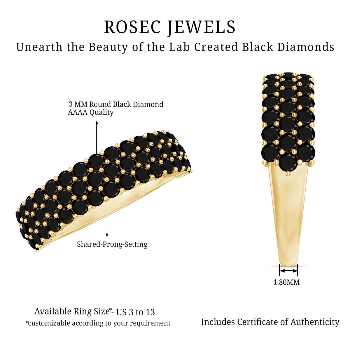 Certified Lab Grown Black Diamond Half Eternity Band Ring for Women