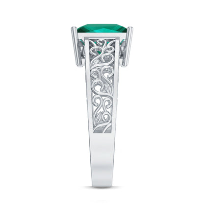 Certified 2.4 Carat Princess Cut Lab Grown Emerald Filigree Engagement Ring