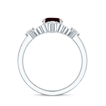 Vintage looking 1.5 Carat Oval Garnet Engagement Ring with Diamond