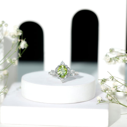 Oval Peridot Cocktail Ring with Diamond