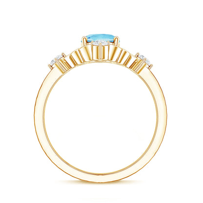 Art Deco Style 1 Carat Oval Shape Aquamarine and Diamond Cocktail Ring