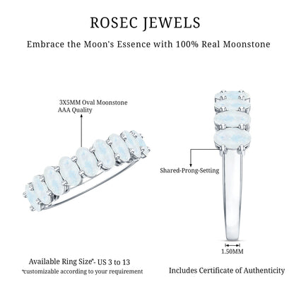 Oval Cut Moonstone Half Eternity Wedding Band Ring