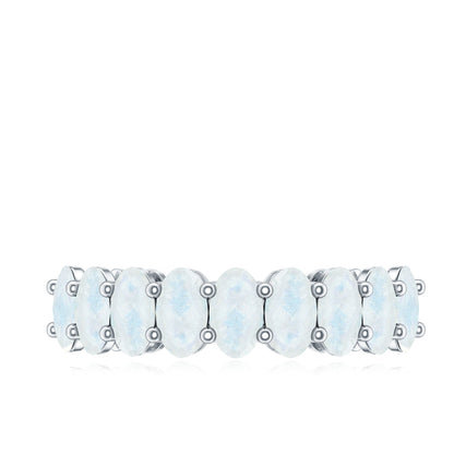 Oval Cut Moonstone Half Eternity Wedding Band Ring