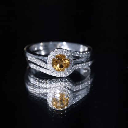 Genuine Citrine Engagement Ring with Diamond Wedding Band