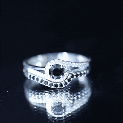 Certified Lab Grown Black and White Diamond Engagement Ring Set for Women