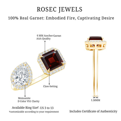 Natural Garnet Toi Et Moi Engagement Ring with Moissanite in Yellow Gold Plated Silver