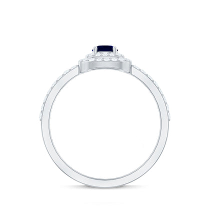 0.4 Carat Classic Blue Sapphire Double Halo Engagement Ring with Diamond