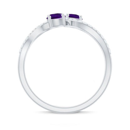 Real Amethyst Toi Et Moi Engagement Ring with Diamond