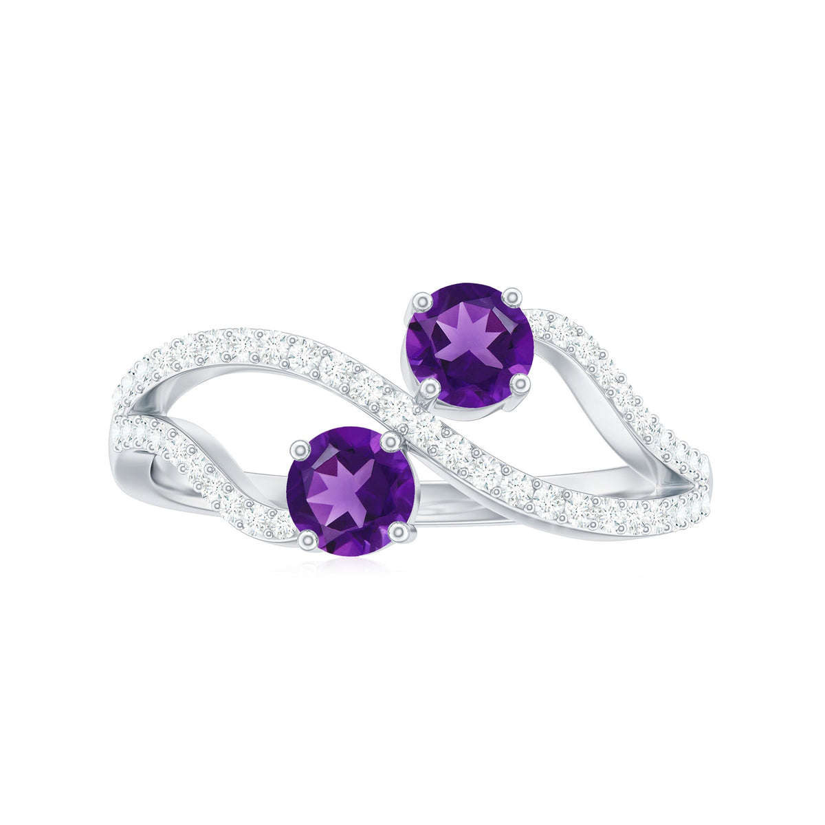 Real Amethyst Toi Et Moi Engagement Ring with Diamond