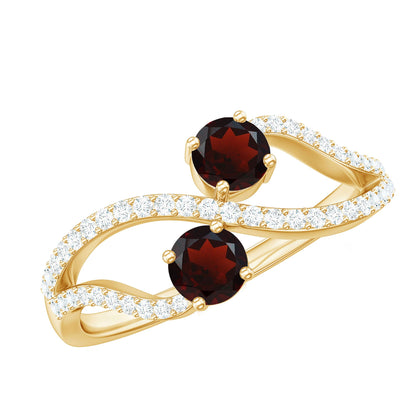 Natural Garnet 2 Stone Engagement Ring with Diamond