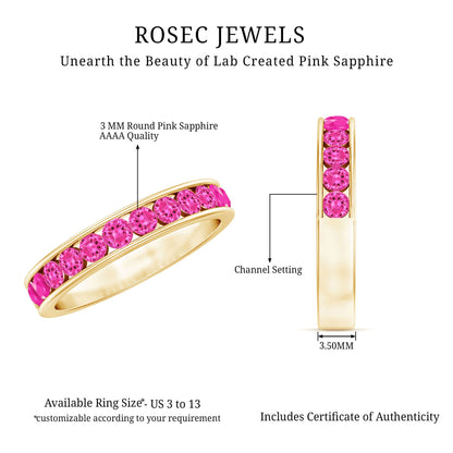 Round Lab Created Pink Sapphire Half Eternity Band in Channel Setting