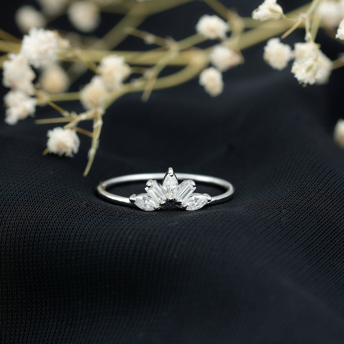 Marquise and Baguette Moissanite Enhancer Ring