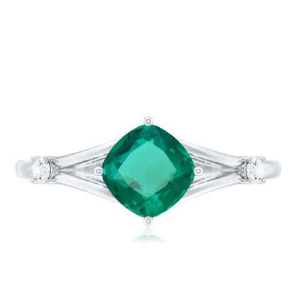Certified 0.9 Carat Cushion Cut Lab Grown Emerald Diamond Engagement Ring with Split Shank