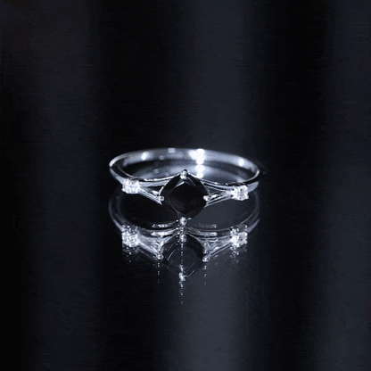 Cushion Black Onyx Split Shank Engagement Ring with Diamond