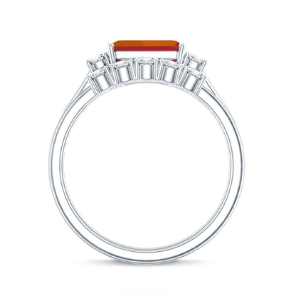 1 Carat Emerald Cut Fire Opal and Diamond Engagement Ring with Enhancer