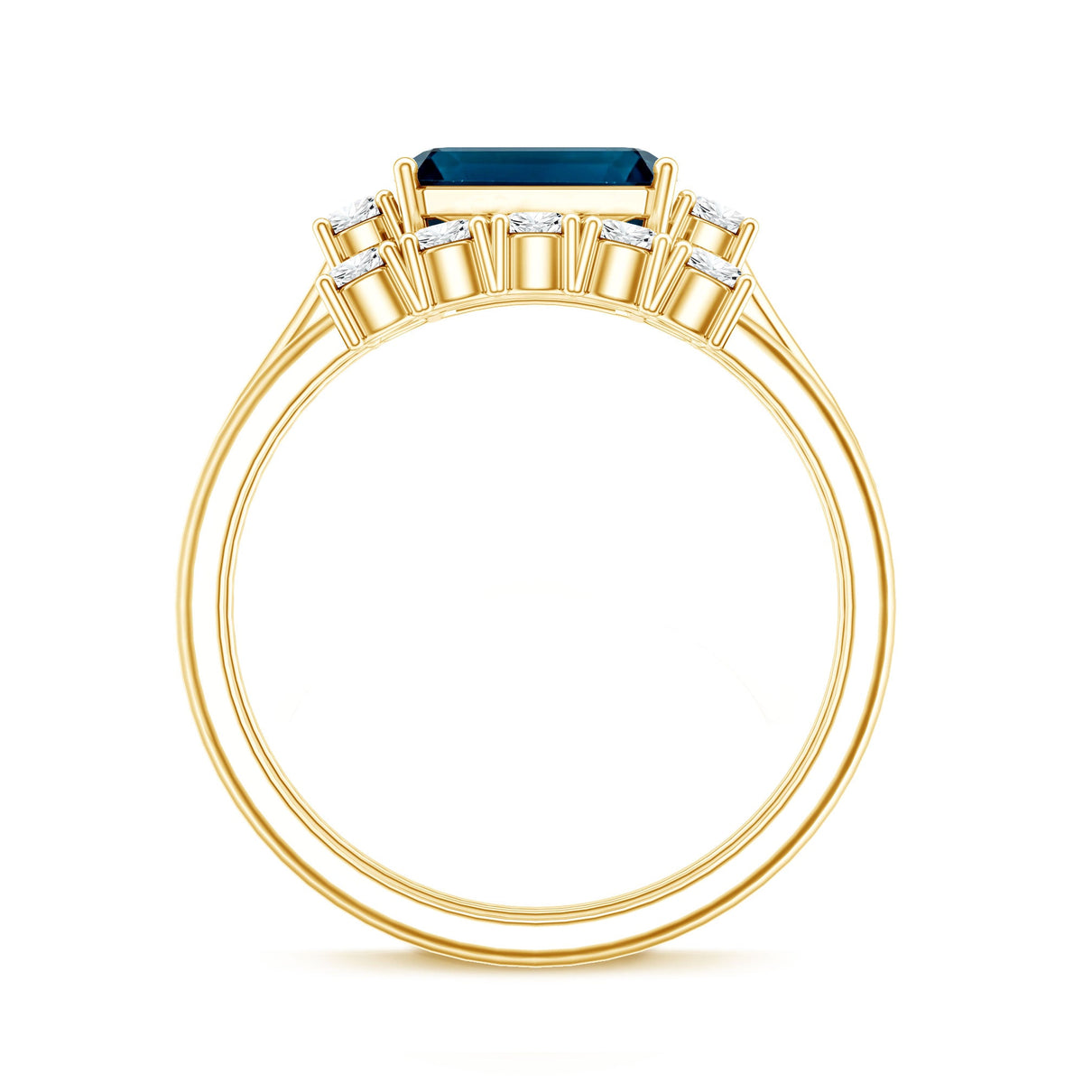 Genuine Emerald Cut London Blue Topaz Engagement Ring with Diamond Wedding Band