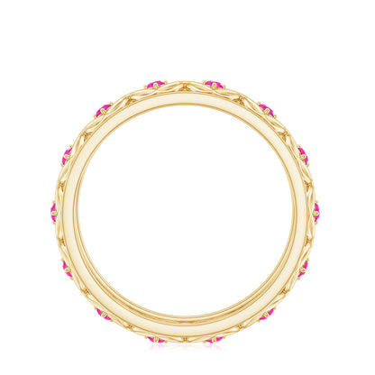 Lab Created Pink Sapphire Wedding Band with Celtic Details