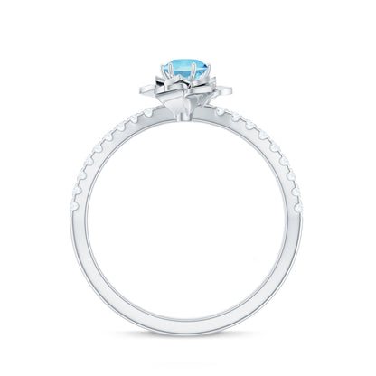 Floral Inspired Aquamarine Rose Engagement Ring with Diamond