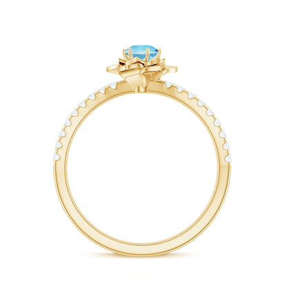 Floral Inspired Aquamarine Rose Engagement Ring with Diamond