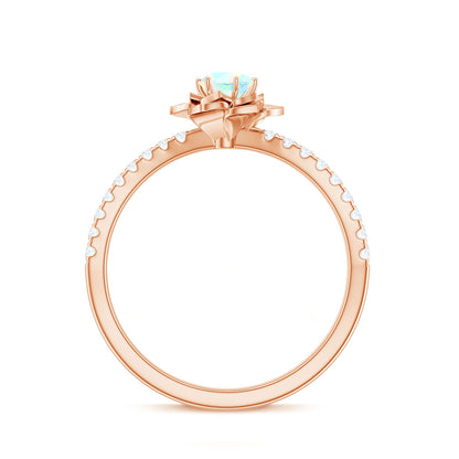 Natural Ethiopian Opal Floral Engagement Ring with Diamond Side Stones