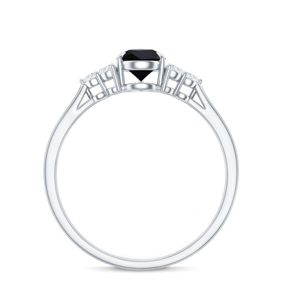 Pear Shaped Black Onyx Engagement Ring with Real Diamond Trio