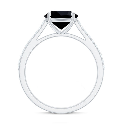 Round Cut Black Onyx Engagement Ring with Diamond Side Stones