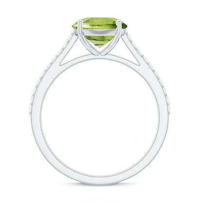 Natural 2 Carat Peridot Solitaire Engagement Ring with Diamond