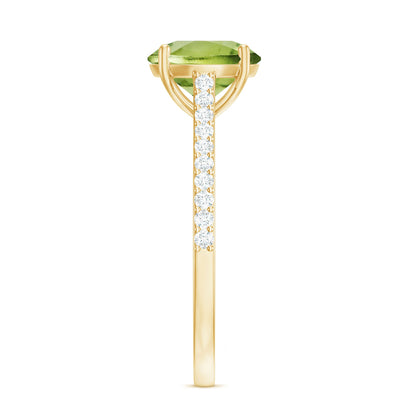 Natural 2 Carat Peridot Solitaire Engagement Ring with Diamond