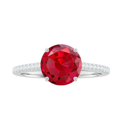 Certified Lab Ruby Solitaire Engagement Ring with Diamonds