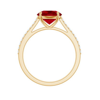 Certified Lab Ruby Solitaire Engagement Ring with Diamonds