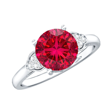 Lab Grown Ruby Solitaire Engagement Ring with Diamond Trio