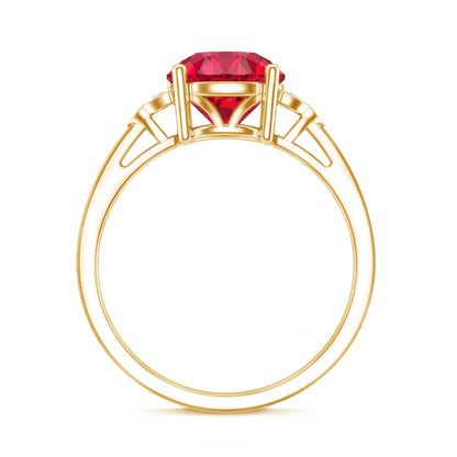 Lab Grown Ruby Solitaire Engagement Ring with Diamond Trio