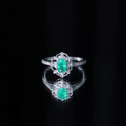 Vintage Style Emerald and Diamond Oval Engagement Ring