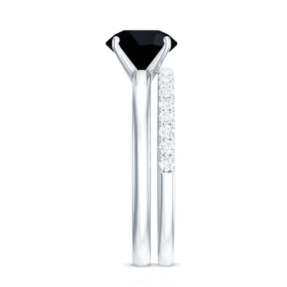 Natural 2 Carat Black Onyx Solitaire Engagement Rings with Diamond Enhancer