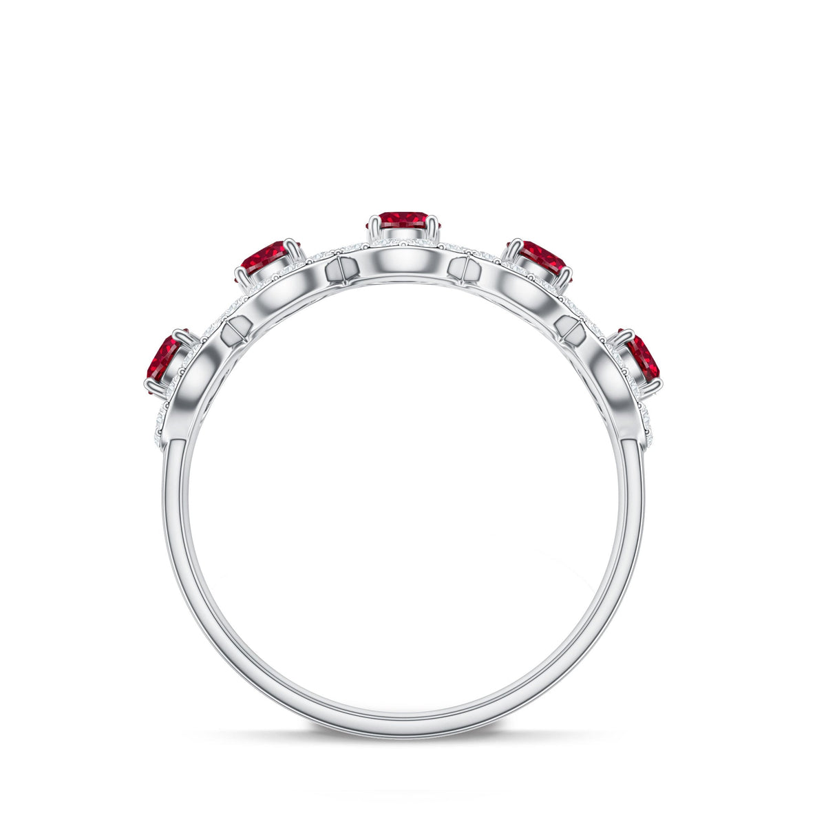 Classic Lab Grown Ruby and Diamond Halo Half Eternity Ring