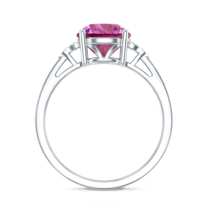 Round Pink Tourmaline Solitaire Engagement Ring with Diamond