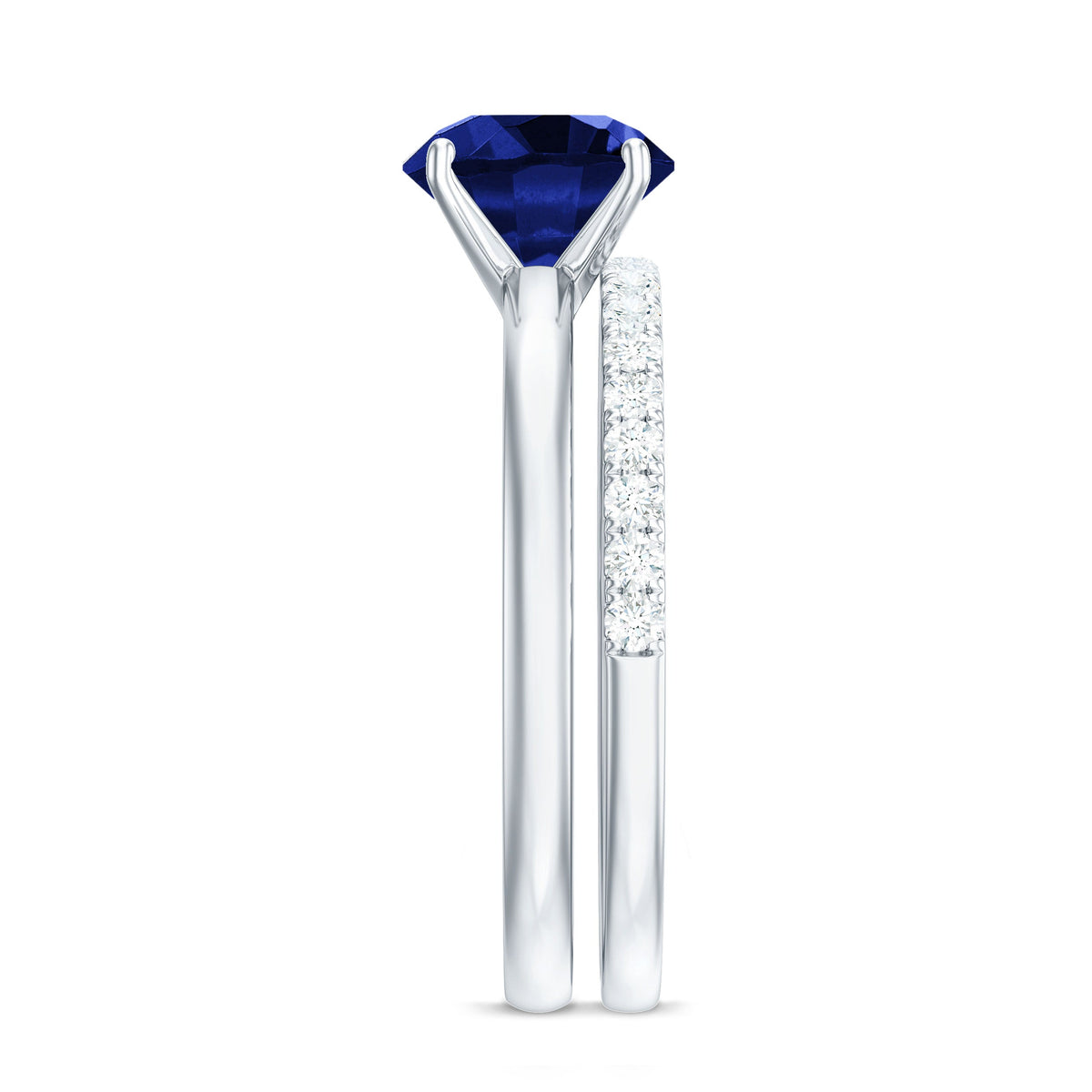 2.7 Carat Round Shape Lab Created Blue Sapphire Solitaire Wedding Ring Set with Diamond Band