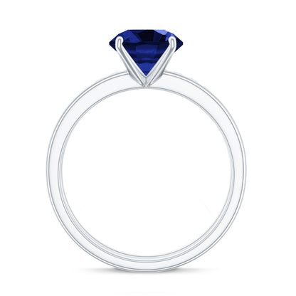 2.7 Carat Round Shape Lab Created Blue Sapphire Solitaire Wedding Ring Set with Diamond Band