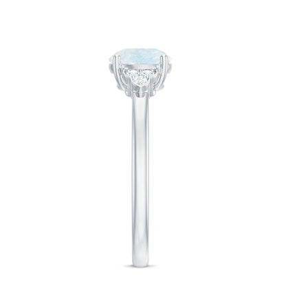 0.8 Carat Moonstone Solitaire Engagement Ring with Diamond Trio