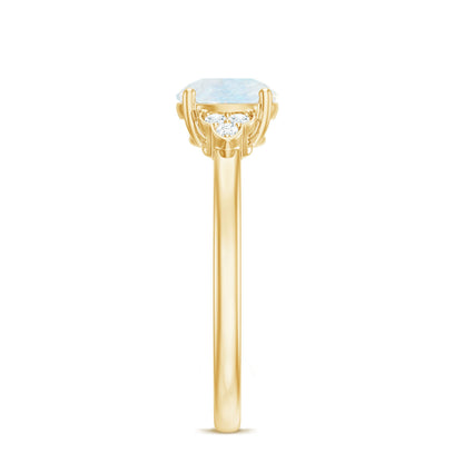 0.8 Carat Moonstone Solitaire Engagement Ring with Diamond Trio