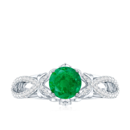 Designer Emerald Crossover Engagement Ring with Diamond