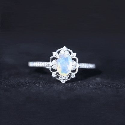 Natural Oval Ethiopian Rainbow Opal Vintage Looking Engagement Ring with Diamond