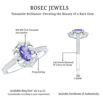 Vintage Looking Tanzanite and Diamond Oval Engagement Ring