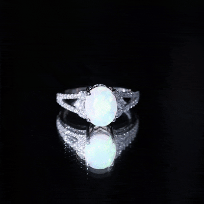 Certified 1.3 Carat Ethiopian Opal Oval Engagement Ring with Diamond