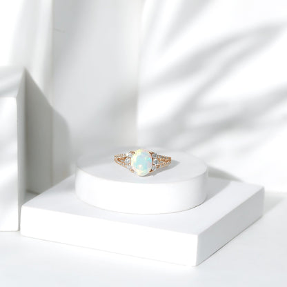 Certified 1.3 Carat Ethiopian Opal Oval Engagement Ring with Diamond