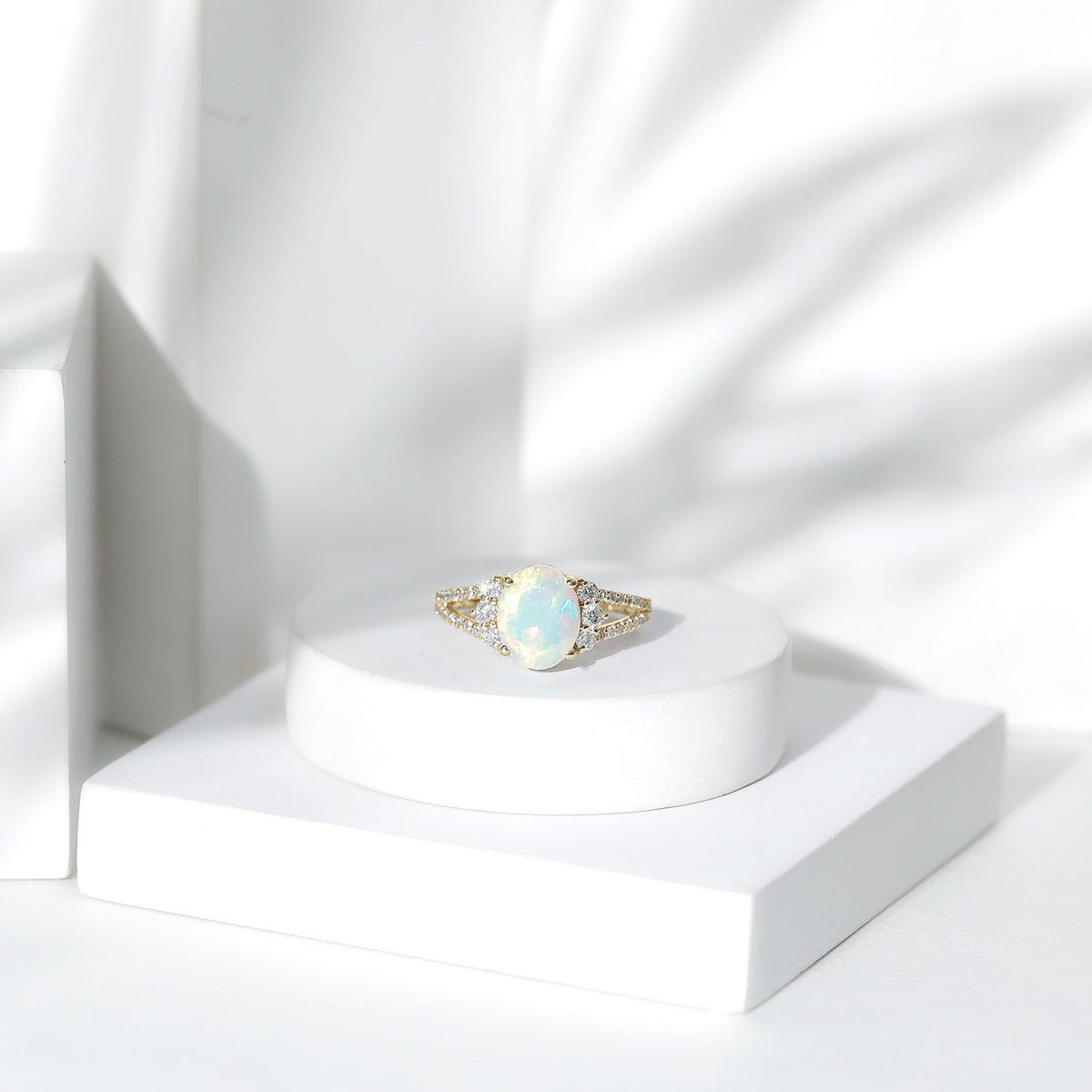 Certified 1.3 Carat Ethiopian Opal Oval Engagement Ring with Diamond