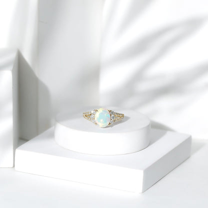Certified 1.3 Carat Ethiopian Opal Oval Engagement Ring with Diamond